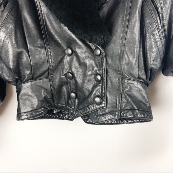 Vintage 80s Byrnes & Baker Leather Bomber Jacket with Fur Collar Size Medium - Picture 4 of 16